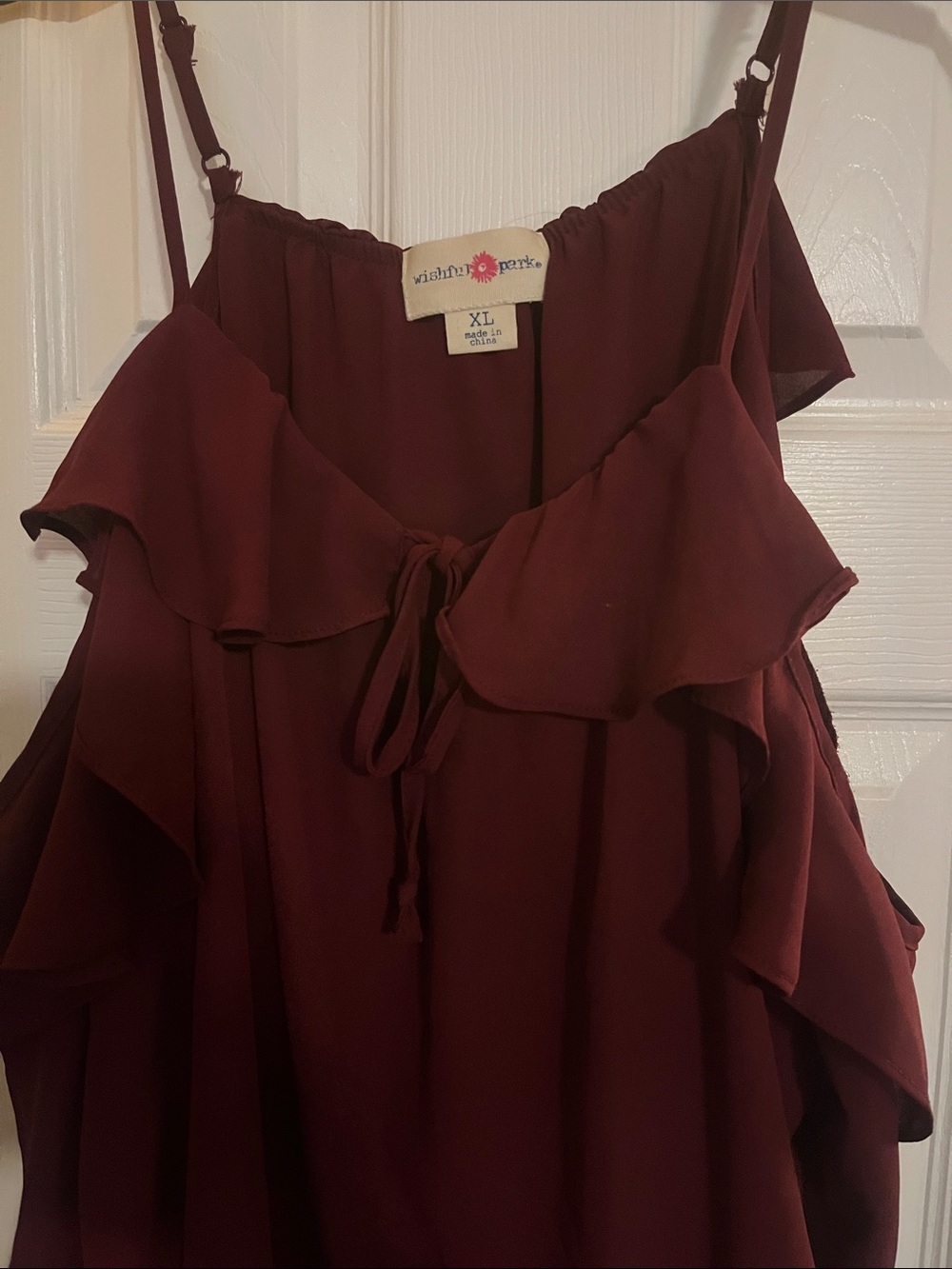 Wishful Park Burgundy Ruffle Tie-Front top